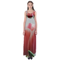 Red - White Tulip Flower Empire Waist Maxi Dress