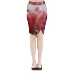 Red - White Tulip Flower Midi Wrap Pencil Skirt