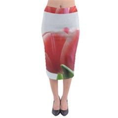 Red Tulips Midi Pencil Skirt