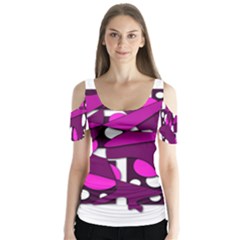 Something Purple Butterfly Sleeve Cutout Tee 