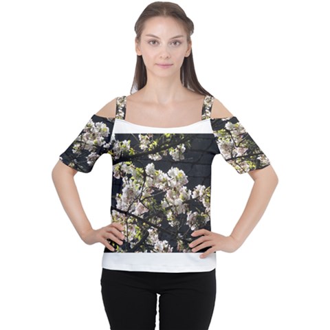 Blooming Japanese Cherry Flowers Women s Cutout Shoulder Tee by picsaspassion