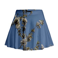 White Cherry Flowers And Blue Sky Mini Flare Skirt