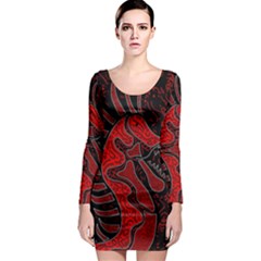 Red Dragon Long Sleeve Bodycon Dress by Valentinaart