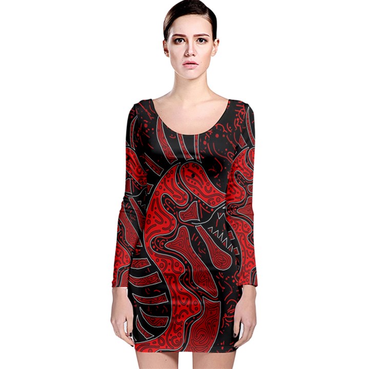 Red dragon Long Sleeve Bodycon Dress