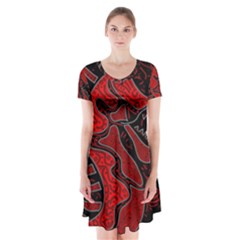 Red Dragon Short Sleeve V-neck Flare Dress