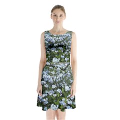 Blue Forget-me-not Flowers Sleeveless Chiffon Waist Tie Dress