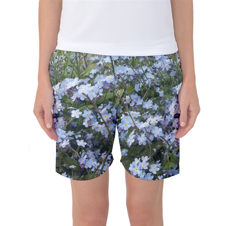 Little Blue Forget-me-not flowers Women s Basketball Shorts