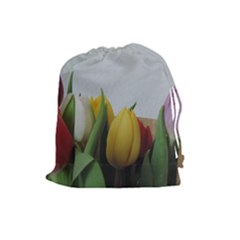 Colorful Bouquet Tulips Drawstring Pouches (large)  by picsaspassion