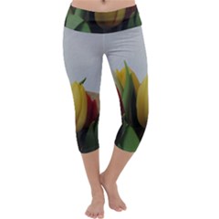 Colorful Bouquet Tulips Capri Yoga Leggings