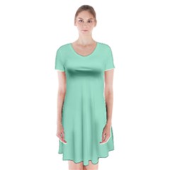 Mint Color Short Sleeve V-neck Flare Dress