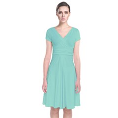 Mint Color Short Sleeve Front Wrap Dress