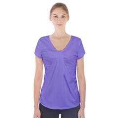 Lilac - Purple Color Design Short Sleeve Front Detail Top