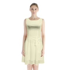 Yellow Color Design Sleeveless Chiffon Waist Tie Dress