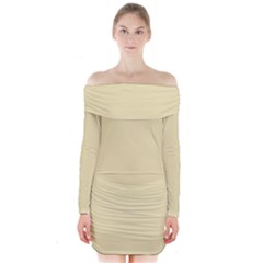 Gold Yellow Color Design Long Sleeve Off Shoulder Dress