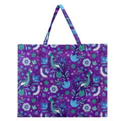 Peacock Zipper Large Tote Bag