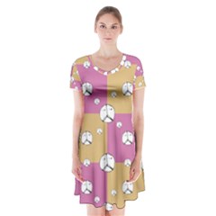 Symbol Peace Drawing Pattern  Short Sleeve V-neck Flare Dress