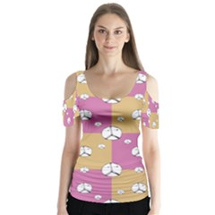 Symbol Peace Drawing Pattern  Butterfly Sleeve Cutout Tee 