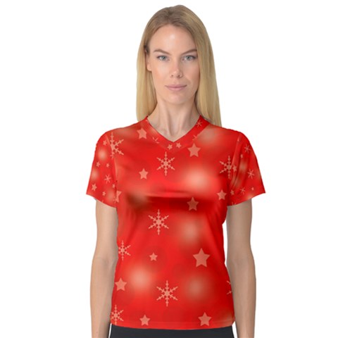 Red Xmas Desing Women s V-neck Sport Mesh Tee by Valentinaart