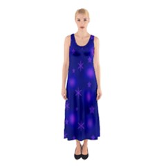 Blue Xmas Design Sleeveless Maxi Dress