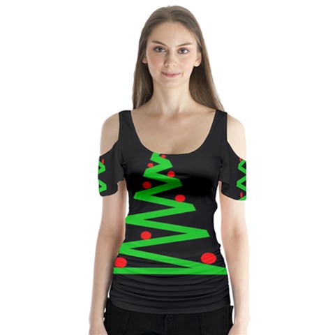 Simple Xmas Tree Butterfly Sleeve Cutout Tee  by Valentinaart