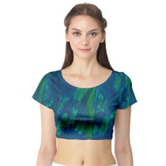 Green And Blue Design Short Sleeve Crop Top (tight Fit) by Valentinaart