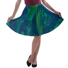 Green And Blue Design A-line Skater Skirt by Valentinaart