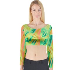 Green And Orange Abstraction Long Sleeve Crop Top by Valentinaart