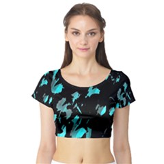 Painter Was Here - Cyan Short Sleeve Crop Top (tight Fit) by Valentinaart