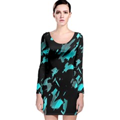 Painter Was Here - Cyan Long Sleeve Velvet Bodycon Dress by Valentinaart