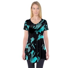 Painter Was Here - Cyan Short Sleeve Tunic  by Valentinaart