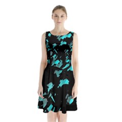 Painter Was Here - Cyan Sleeveless Chiffon Waist Tie Dress by Valentinaart