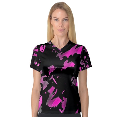 Painter Was Here - Magenta Women s V-neck Sport Mesh Tee by Valentinaart