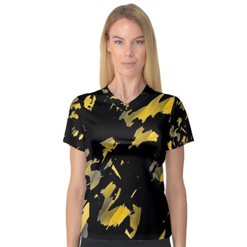 Painter Was Here - Yellow Women s V-neck Sport Mesh Tee by Valentinaart