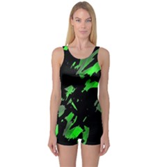 Painter Was Here - Green One Piece Boyleg Swimsuit by Valentinaart