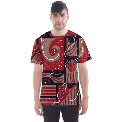 Red And Brown Abstraction Men s Sport Mesh Tee by Valentinaart