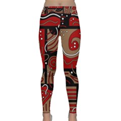 Red And Brown Abstraction Yoga Leggings  by Valentinaart