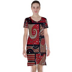 Red And Brown Abstraction Short Sleeve Nightdress by Valentinaart