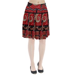 Red And Brown Abstraction Pleated Skirt by Valentinaart