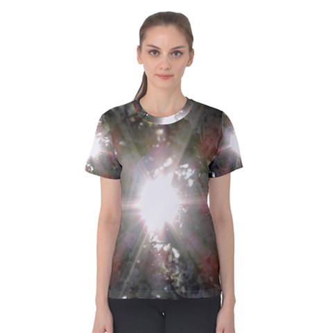 Sun Rays Through White Cherry Blossoms Women s Cotton Tee by picsaspassion