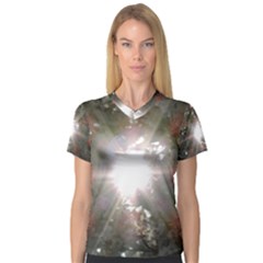 Sun Rays Through White Cherry Blossoms Women s V-neck Sport Mesh Tee