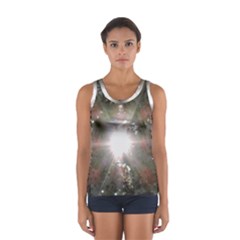 Sun Rays Through White Cherry Blossoms Women s Sport Tank Top  by picsaspassion