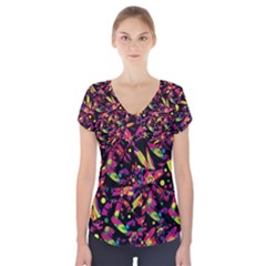 Colorful Dragonflies Design Short Sleeve Front Detail Top by Valentinaart