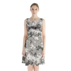 Winter Camouflage Sleeveless Chiffon Waist Tie Dress