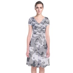 Winter Camouflage Short Sleeve Front Wrap Dress