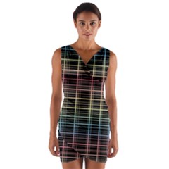 Neon Plaid Design Wrap Front Bodycon Dress by Valentinaart