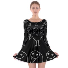 Black And White Birds Long Sleeve Skater Dress