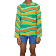 Green And Orange Decorative Design Kids  Long Sleeve Swimwear by Valentinaart