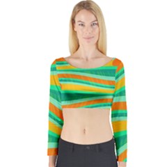 Green And Orange Decorative Design Long Sleeve Crop Top by Valentinaart