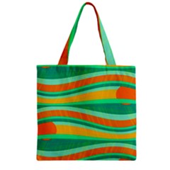 Green And Orange Decorative Design Zipper Grocery Tote Bag by Valentinaart