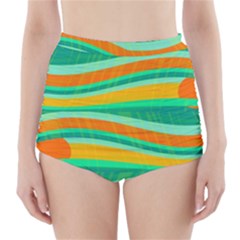 Green And Orange Decorative Design High-waisted Bikini Bottoms by Valentinaart